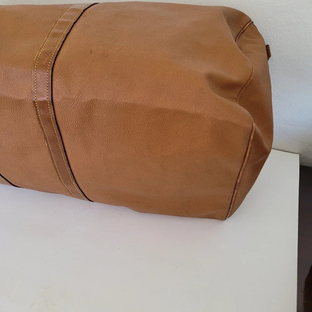 Hunting World Vintage Tan Leather Trim Duffel Bag Travel Weekender Large